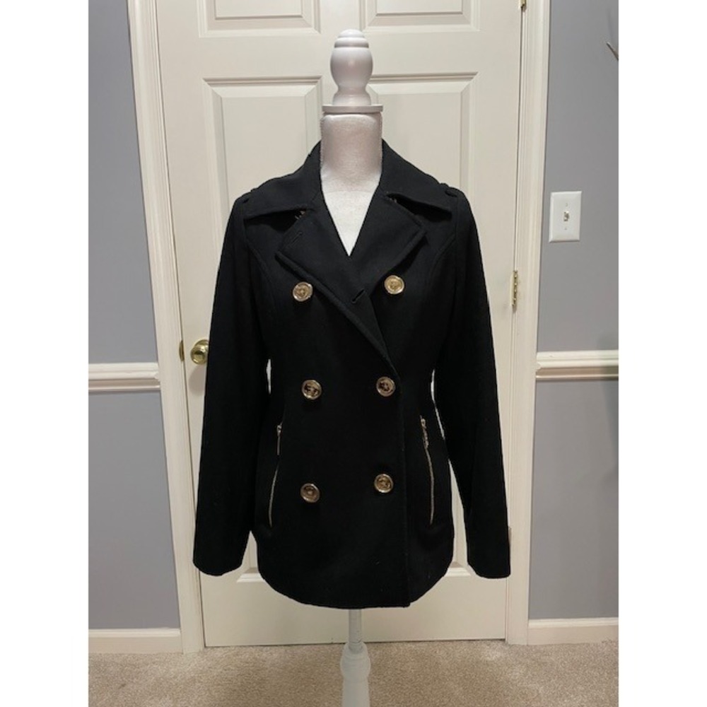 Michael Michael Kors Black Wool Blend Peacoat Jacket Women's Size 6 Classic Warm